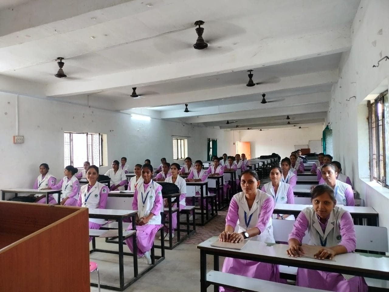 ANM students attending a classroom lecture at SIM Nursing College